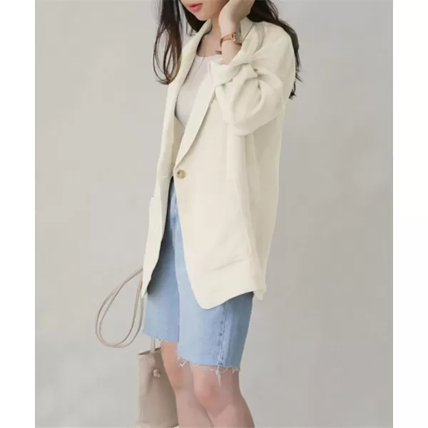 chouyatou Womens Cotton Linen One Button Office Blazer Long Sleeve Business Casual Jacket Outwear CoatBeige White