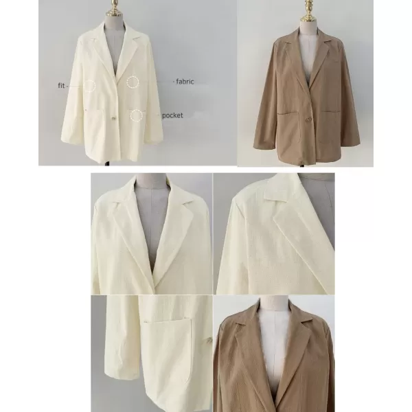 chouyatou Womens Cotton Linen One Button Office Blazer Long Sleeve Business Casual Jacket Outwear CoatBeige White