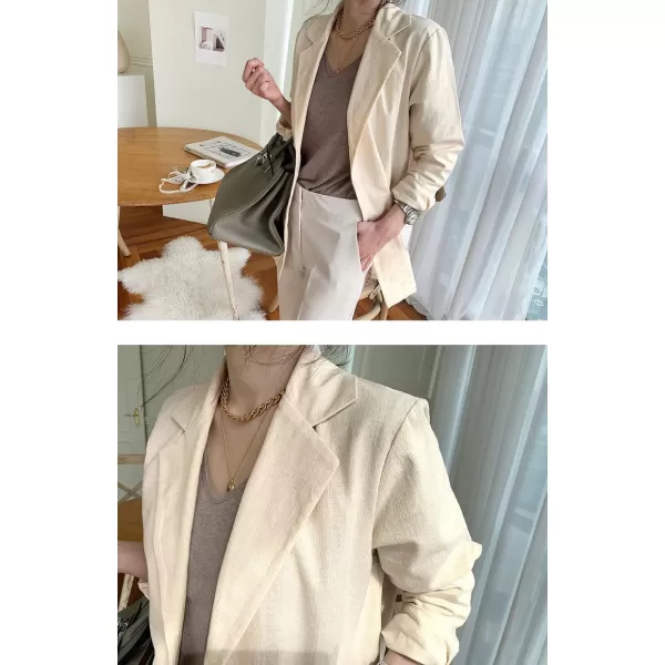 chouyatou Womens Cotton Linen One Button Office Blazer Long Sleeve Business Casual Jacket Outwear CoatBeige White