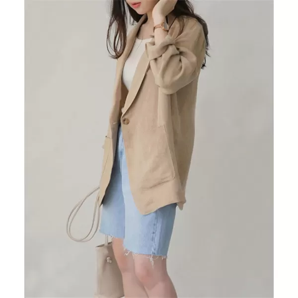 chouyatou Womens Cotton Linen One Button Office Blazer Long Sleeve Business Casual Jacket Outwear CoatKhaki