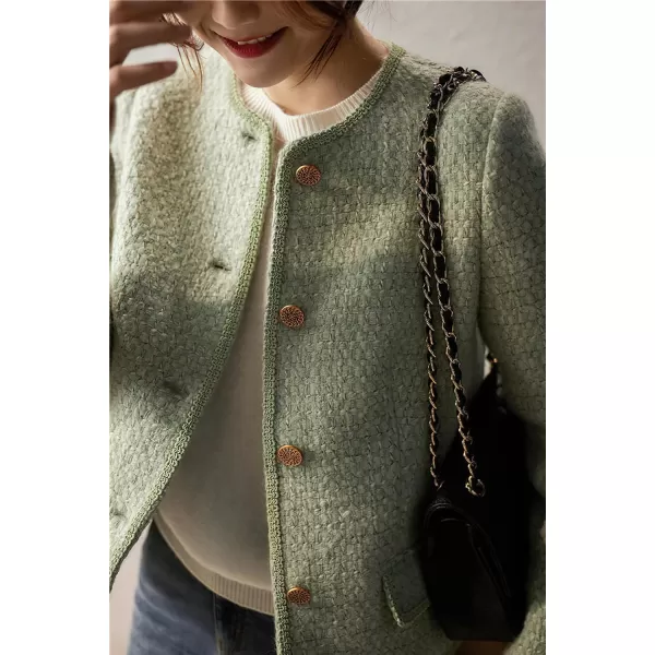 chouyatou Womens Fall Elegant Business Casual Cropped Tweed Blazer Jacket Open Front Short Dress Suit TopGreen