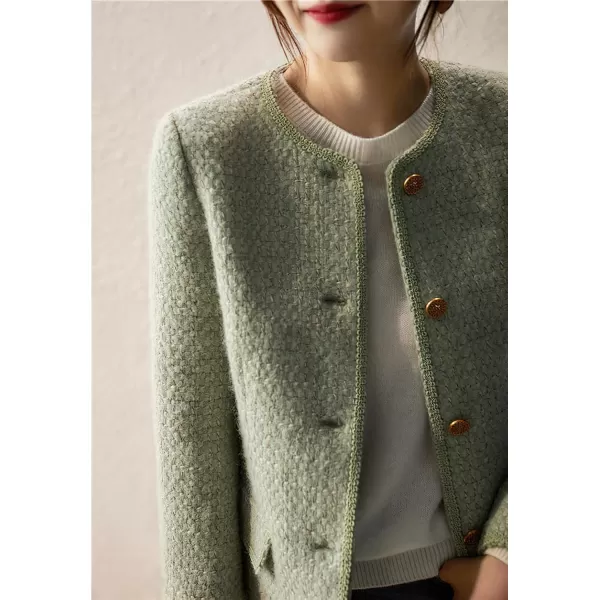 chouyatou Womens Fall Elegant Business Casual Cropped Tweed Blazer Jacket Open Front Short Dress Suit TopGreen