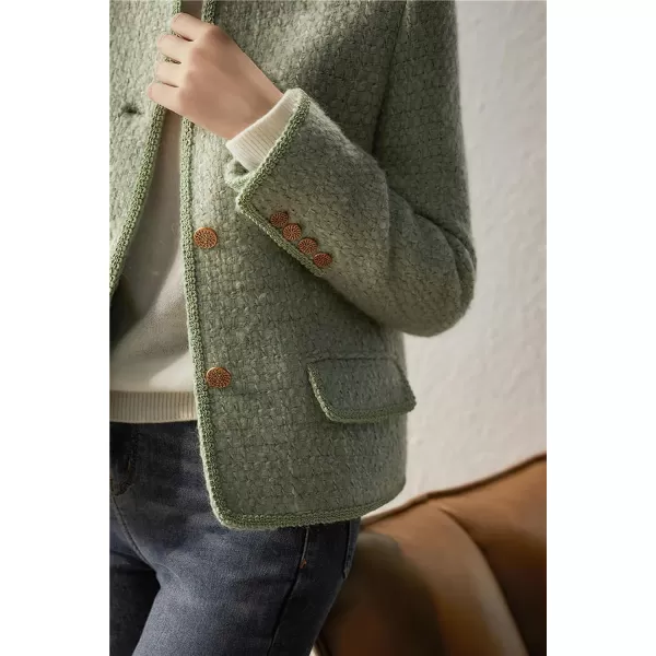 chouyatou Womens Fall Elegant Business Casual Cropped Tweed Blazer Jacket Open Front Short Dress Suit TopGreen