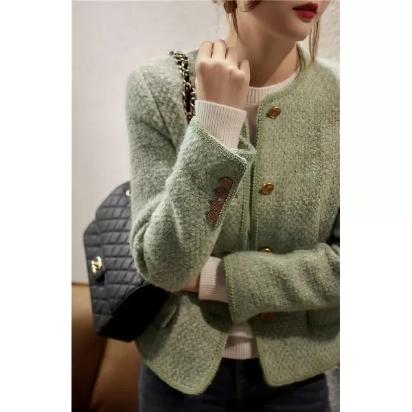 chouyatou Womens Fall Elegant Business Casual Cropped Tweed Blazer Jacket Open Front Short Dress Suit TopGreen