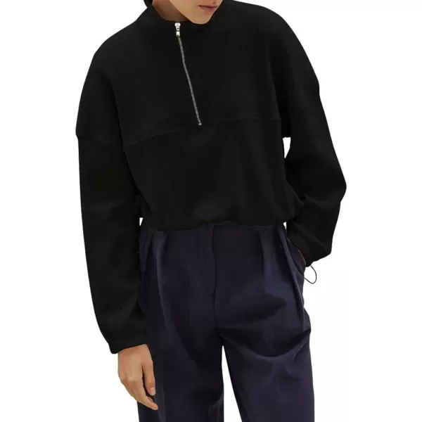 chouyatou Womens Fall Half Zip Oversized Sweatshirt Boyfriend Y2K Waffle Knit Pullover Sweatshirt TopsBlack