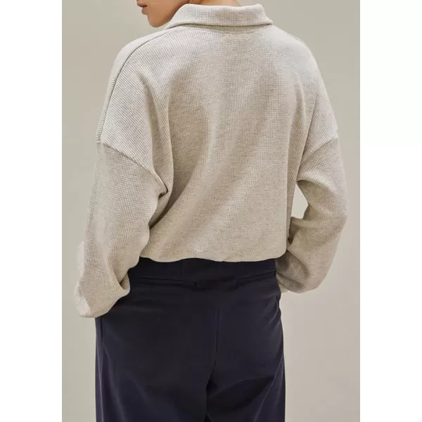 chouyatou Womens Fall Half Zip Oversized Sweatshirt Boyfriend Y2K Waffle Knit Pullover Sweatshirt TopsLight Grey
