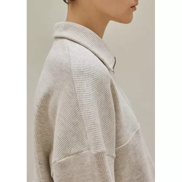 chouyatou Womens Fall Half Zip Oversized Sweatshirt Boyfriend Y2K Waffle Knit Pullover Sweatshirt TopsLight Grey