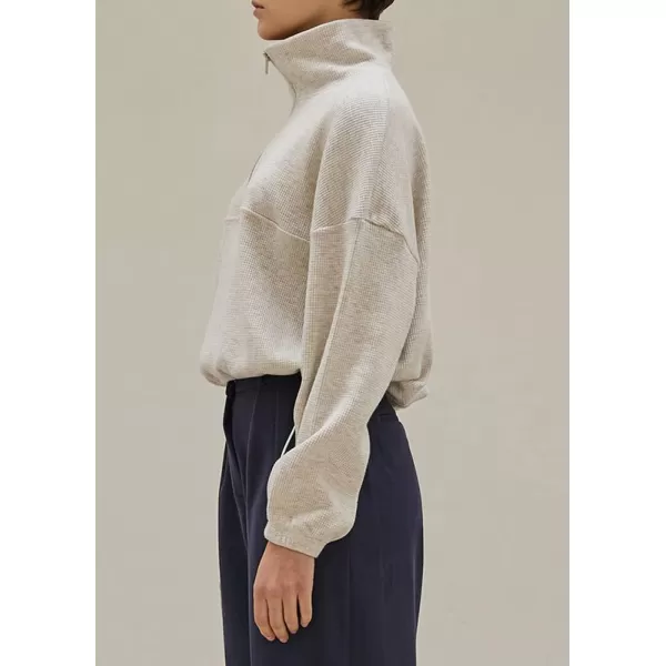 chouyatou Womens Fall Half Zip Oversized Sweatshirt Boyfriend Y2K Waffle Knit Pullover Sweatshirt TopsLight Grey