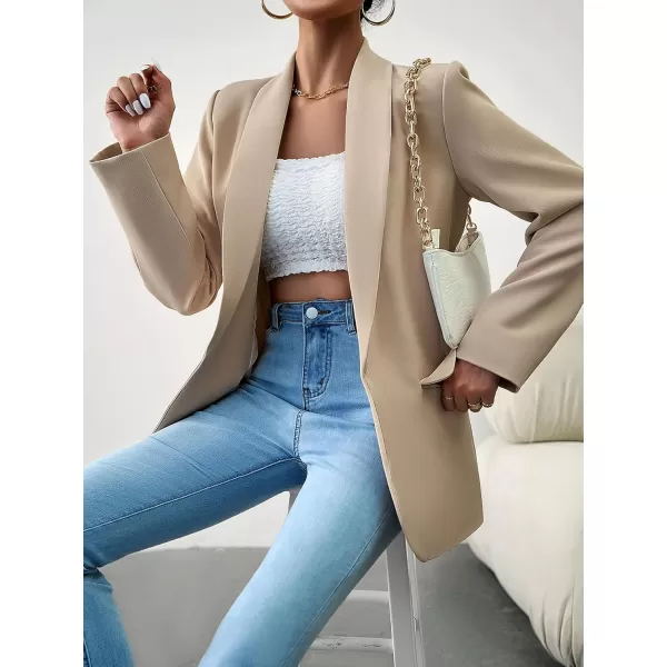 chouyatou Womens Fall Shawl Collar Office Work Blazer Jacket Open Front Business Casual Blazer SuitApricot