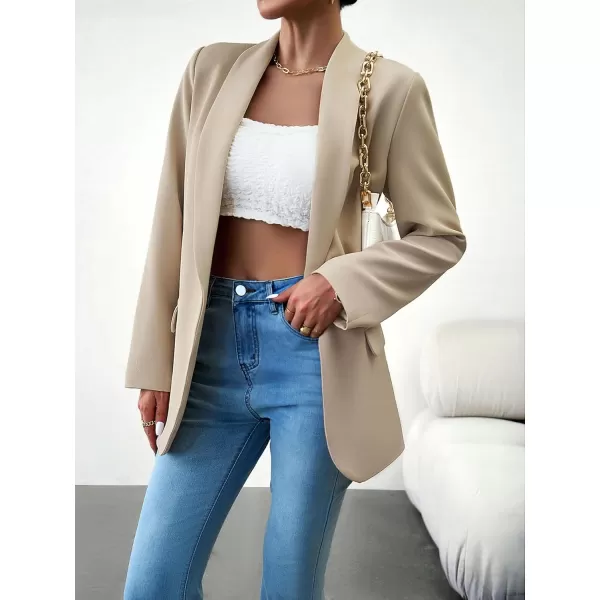 chouyatou Womens Fall Shawl Collar Office Work Blazer Jacket Open Front Business Casual Blazer SuitApricot