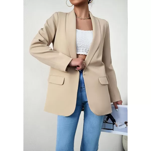 chouyatou Womens Fall Shawl Collar Office Work Blazer Jacket Open Front Business Casual Blazer SuitApricot