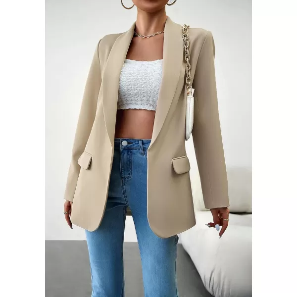 chouyatou Womens Fall Shawl Collar Office Work Blazer Jacket Open Front Business Casual Blazer SuitApricot