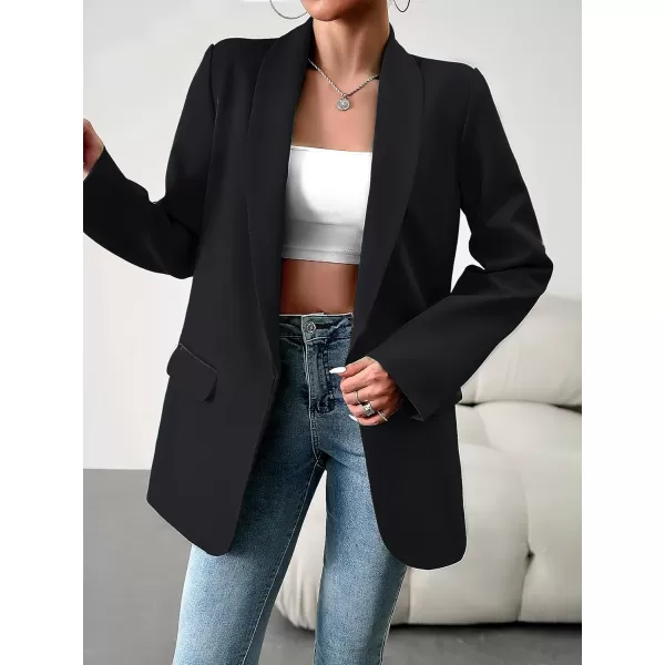 chouyatou Womens Fall Shawl Collar Office Work Blazer Jacket Open Front Business Casual Blazer SuitBlack