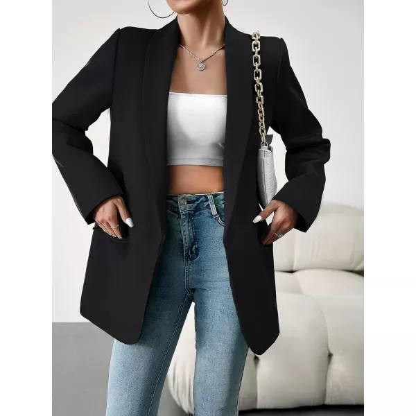 chouyatou Womens Fall Shawl Collar Office Work Blazer Jacket Open Front Business Casual Blazer SuitBlack