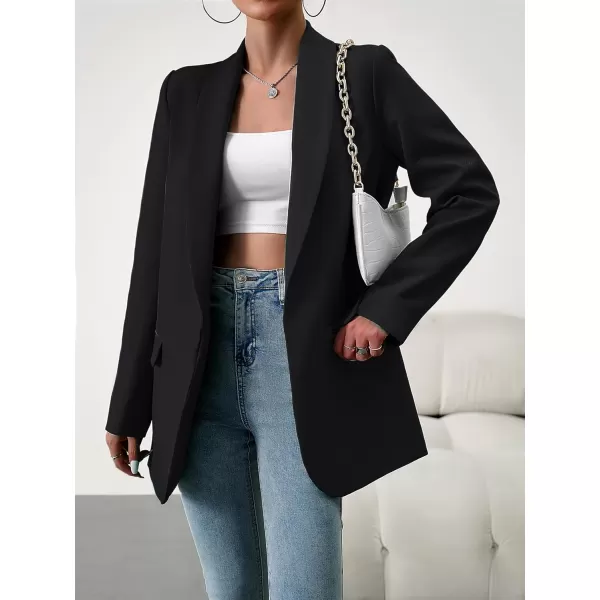 chouyatou Womens Fall Shawl Collar Office Work Blazer Jacket Open Front Business Casual Blazer SuitBlack