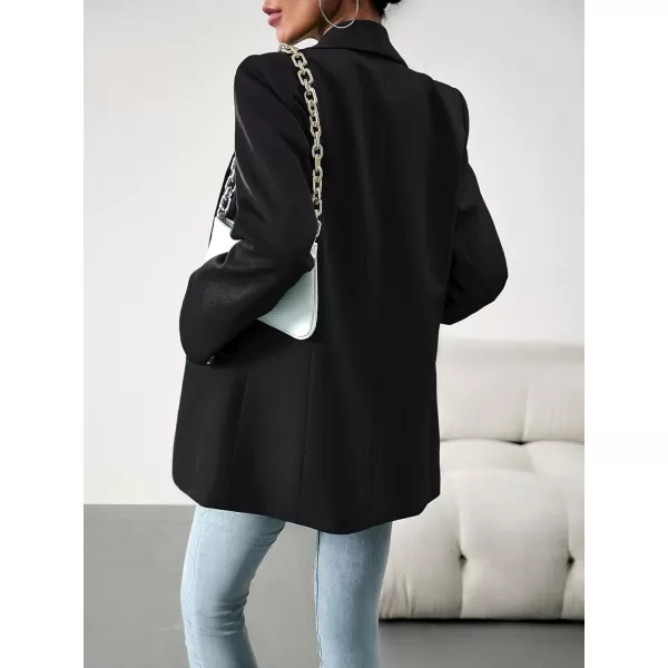 chouyatou Womens Fall Shawl Collar Office Work Blazer Jacket Open Front Business Casual Blazer SuitBlack