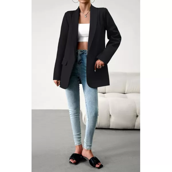 chouyatou Womens Fall Shawl Collar Office Work Blazer Jacket Open Front Business Casual Blazer SuitBlack