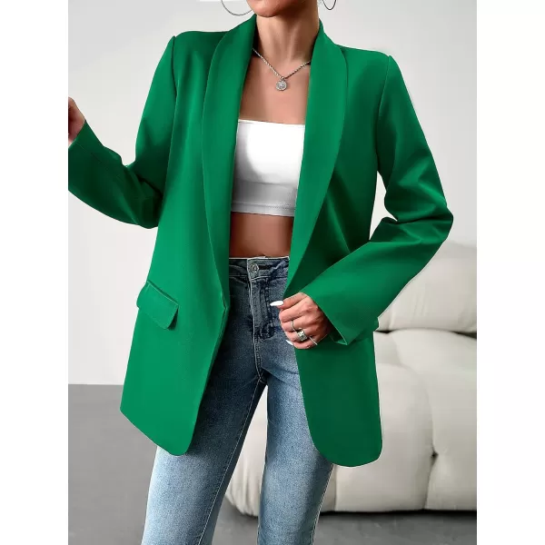 chouyatou Womens Fall Shawl Collar Office Work Blazer Jacket Open Front Business Casual Blazer SuitGreen
