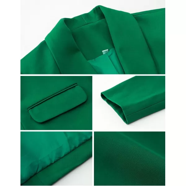 chouyatou Womens Fall Shawl Collar Office Work Blazer Jacket Open Front Business Casual Blazer SuitGreen