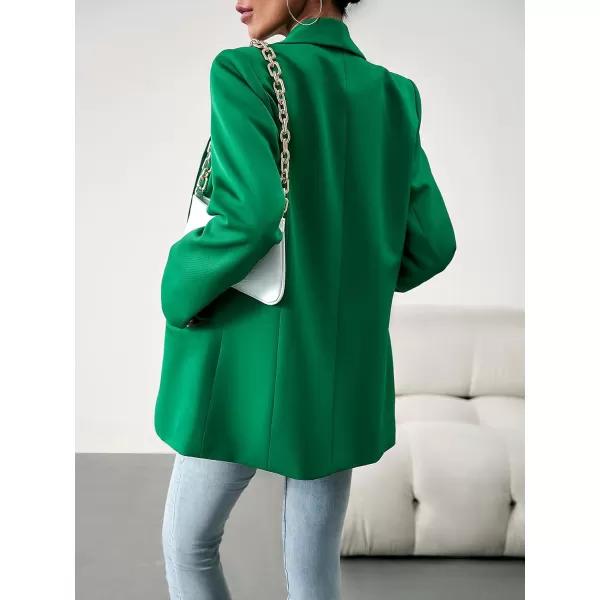 chouyatou Womens Fall Shawl Collar Office Work Blazer Jacket Open Front Business Casual Blazer SuitGreen