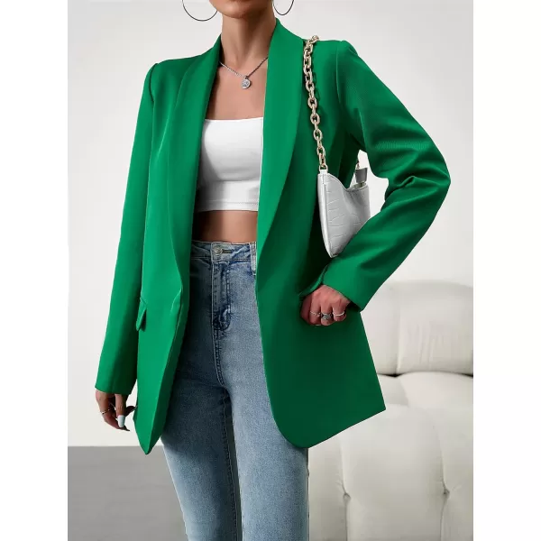 chouyatou Womens Fall Shawl Collar Office Work Blazer Jacket Open Front Business Casual Blazer SuitGreen