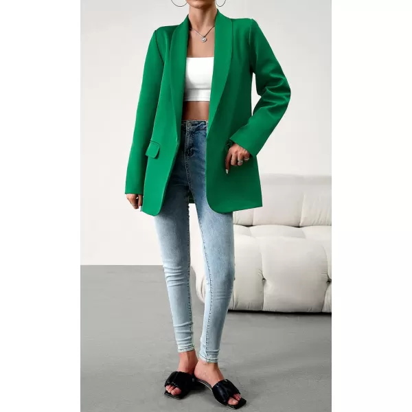 chouyatou Womens Fall Shawl Collar Office Work Blazer Jacket Open Front Business Casual Blazer SuitGreen