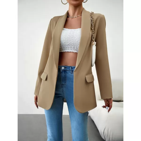 chouyatou Womens Fall Shawl Collar Office Work Blazer Jacket Open Front Business Casual Blazer SuitKhaki