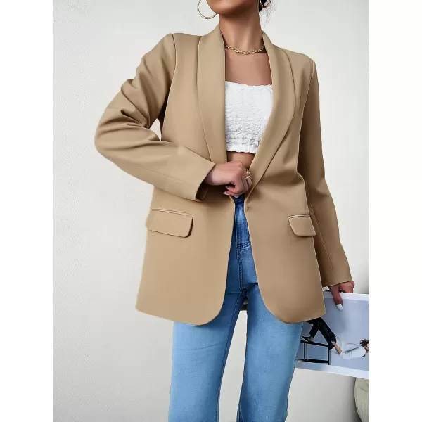 chouyatou Womens Fall Shawl Collar Office Work Blazer Jacket Open Front Business Casual Blazer SuitKhaki