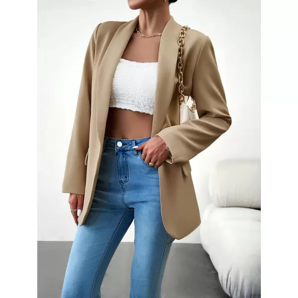 chouyatou Womens Fall Shawl Collar Office Work Blazer Jacket Open Front Business Casual Blazer SuitKhaki