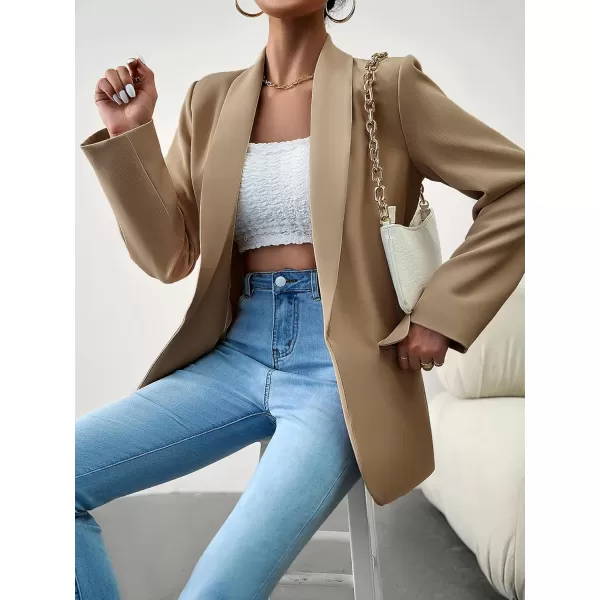chouyatou Womens Fall Shawl Collar Office Work Blazer Jacket Open Front Business Casual Blazer SuitKhaki