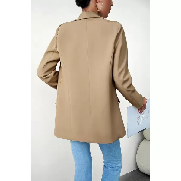 chouyatou Womens Fall Shawl Collar Office Work Blazer Jacket Open Front Business Casual Blazer SuitKhaki