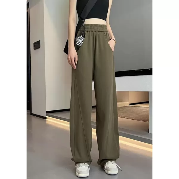 chouyatou Womens High Waisted Wide Leg Sweatpants Y2K Streetwear Open Bottom Baggy Sweat PantsArmy Green