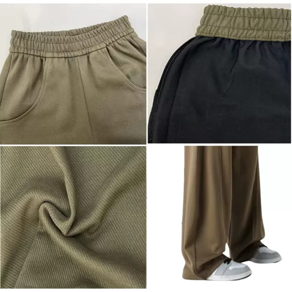chouyatou Womens High Waisted Wide Leg Sweatpants Y2K Streetwear Open Bottom Baggy Sweat PantsArmy Green