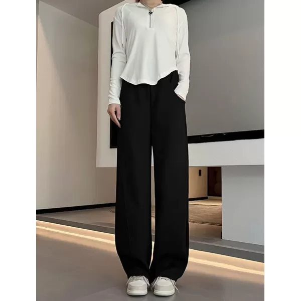 chouyatou Womens High Waisted Wide Leg Sweatpants Y2K Streetwear Open Bottom Baggy Sweat PantsBlack