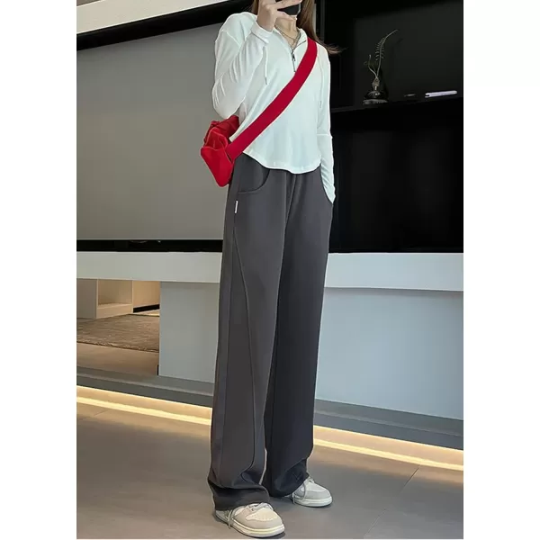 chouyatou Womens High Waisted Wide Leg Sweatpants Y2K Streetwear Open Bottom Baggy Sweat PantsDark Grey