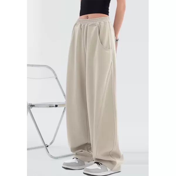 chouyatou Womens High Waisted Wide Leg Sweatpants Y2K Streetwear Open Bottom Baggy Sweat PantsLight Grey