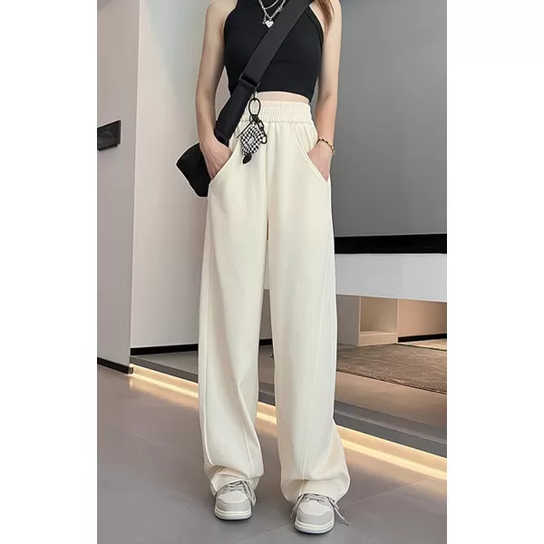 chouyatou Womens High Waisted Wide Leg Sweatpants Y2K Streetwear Open Bottom Baggy Sweat PantsOffwhite