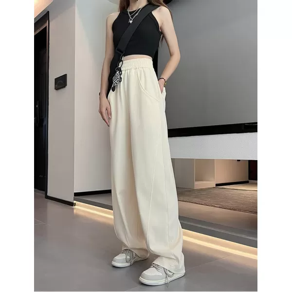 chouyatou Womens High Waisted Wide Leg Sweatpants Y2K Streetwear Open Bottom Baggy Sweat PantsOffwhite