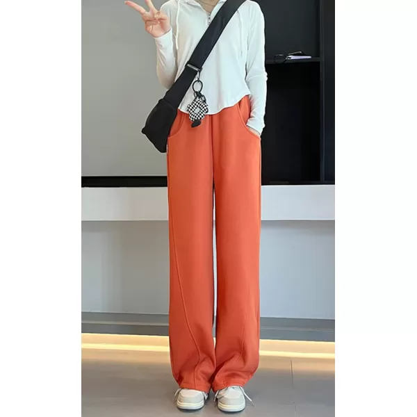 chouyatou Womens High Waisted Wide Leg Sweatpants Y2K Streetwear Open Bottom Baggy Sweat PantsOrange