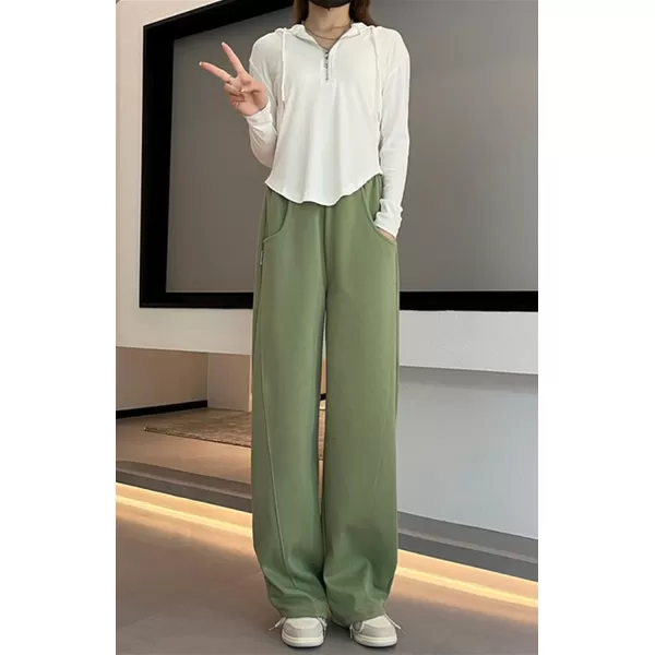 chouyatou Womens High Waisted Wide Leg Sweatpants Y2K Streetwear Open Bottom Baggy Sweat PantsPea Green