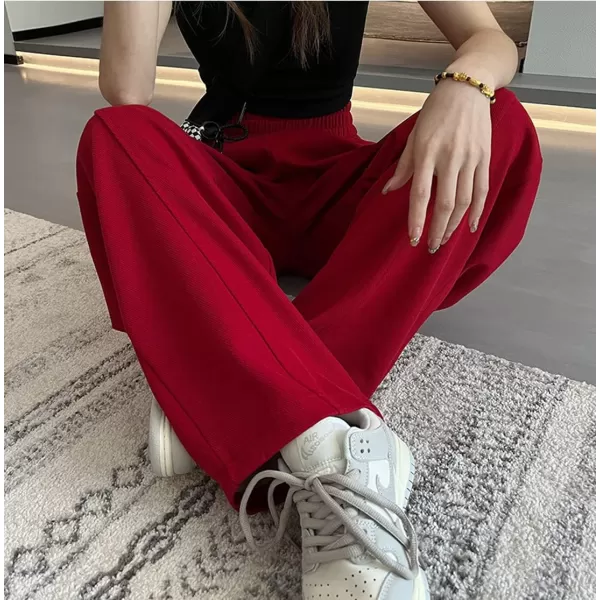 chouyatou Womens High Waisted Wide Leg Sweatpants Y2K Streetwear Open Bottom Baggy Sweat PantsRed