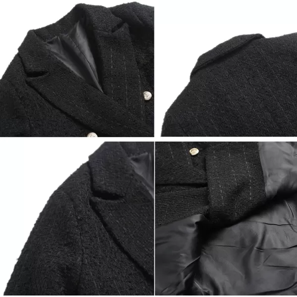 chouyatou Womens Tweed Blazer Jacket Business Casual Double Breasted Dressy Blazer Office Work SuitBlack