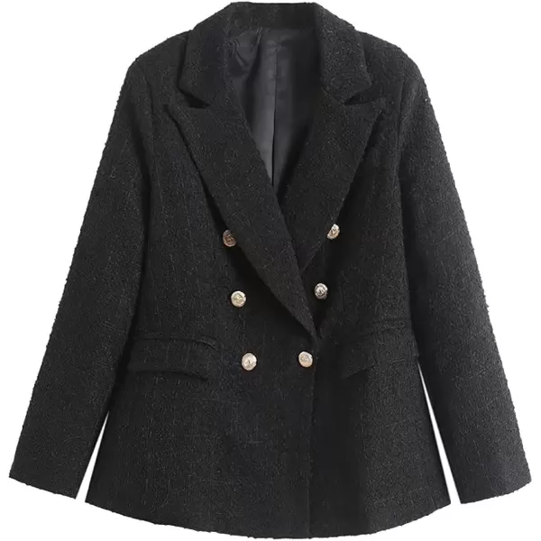 chouyatou Womens Tweed Blazer Jacket Business Casual Double Breasted Dressy Blazer Office Work SuitBlack
