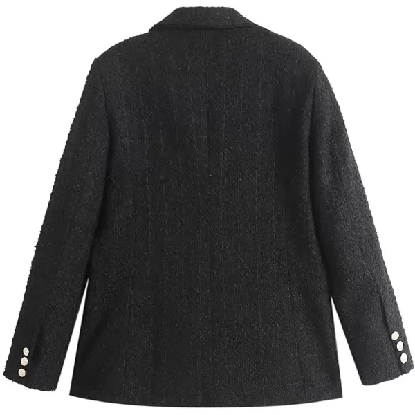 chouyatou Womens Tweed Blazer Jacket Business Casual Double Breasted Dressy Blazer Office Work SuitBlack