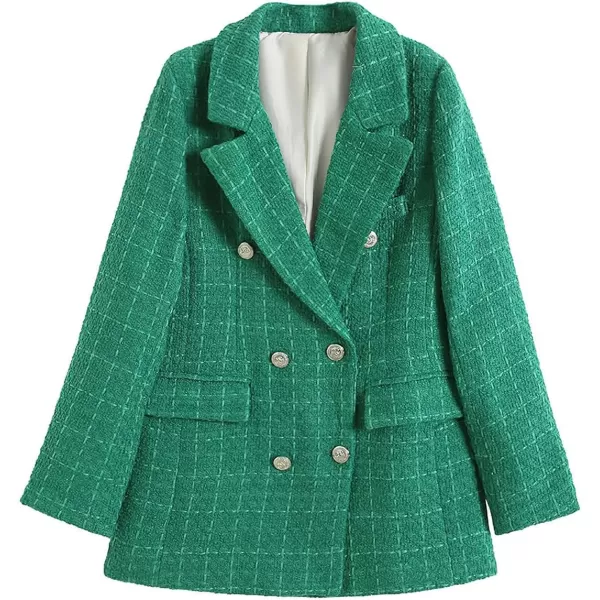 chouyatou Womens Tweed Blazer Jacket Business Casual Double Breasted Dressy Blazer Office Work SuitGreen