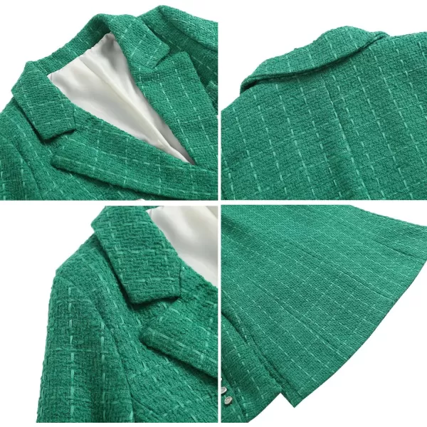 chouyatou Womens Tweed Blazer Jacket Business Casual Double Breasted Dressy Blazer Office Work SuitGreen