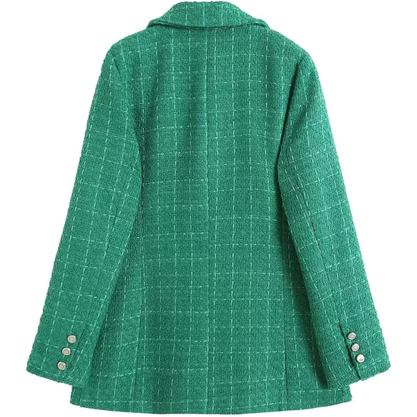 chouyatou Womens Tweed Blazer Jacket Business Casual Double Breasted Dressy Blazer Office Work SuitGreen