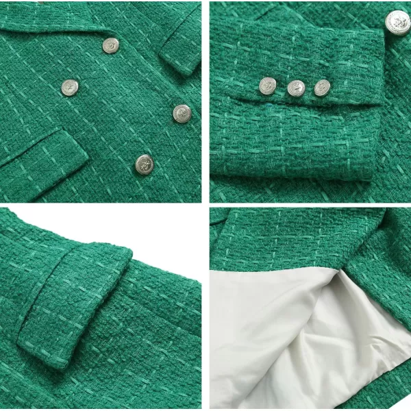 chouyatou Womens Tweed Blazer Jacket Business Casual Double Breasted Dressy Blazer Office Work SuitGreen