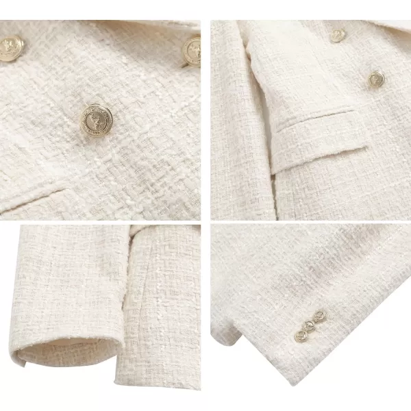 chouyatou Womens Tweed Blazer Jacket Business Casual Double Breasted Dressy Blazer Office Work SuitOffwhite
