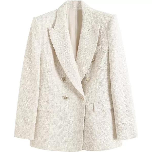 chouyatou Womens Tweed Blazer Jacket Business Casual Double Breasted Dressy Blazer Office Work SuitOffwhite